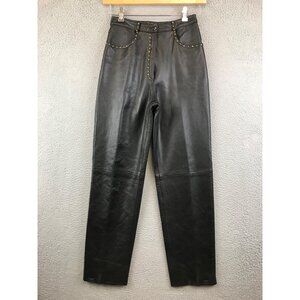 Vintage 90s HARLAN Black leather pant studded size 8